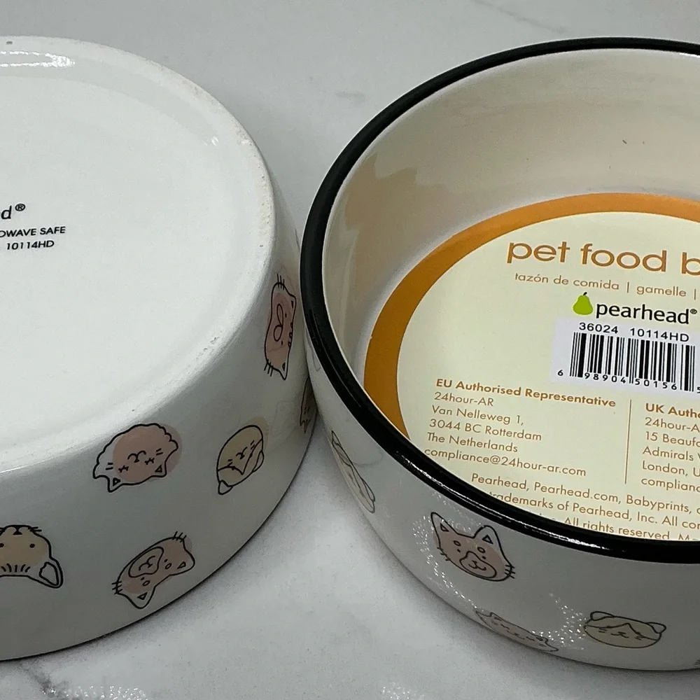 2 Cat Faces Pet Bowl Cat Water and Food Dish Pet Owner Cat Accessory Ceramic New